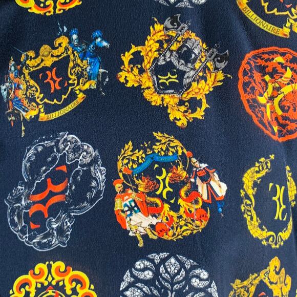 BILLIONAIRE COUTURE Size XL Navy Multi-Color Print Silk Long Sleeve Shirt - Picture 2 of 5
